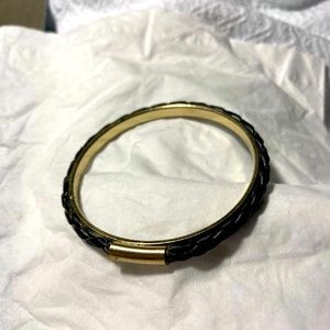 Black faux leather bangle bracelet vintage #017